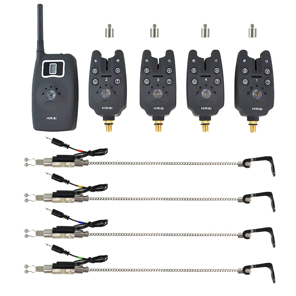 4 Wireless fishing bite alarm set with illuminated swinger